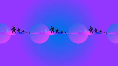 人们 远足 轮廓 虚拟现实 合一 3D 精神 生活 旅行 步行