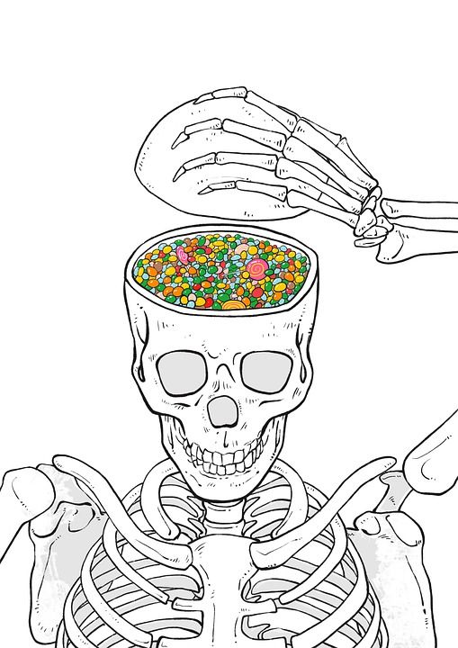 想象力 创造力 插画师 绘画 黑和白 颅骨 死亡 欲望 糖果