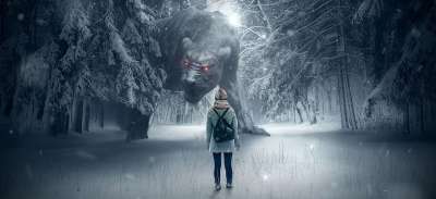幻想 森林 狗 怪物 女孩 雪 冬天 神秘 童话 景观 树木