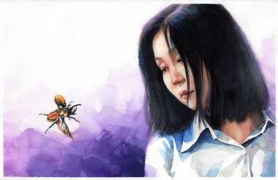再次 垂直水彩 艺术 水彩 人物水彩 肖像 女士 绘画 人物画