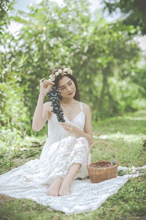 女士 模型 裙子 思维 森林 篮子 花朵