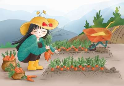 女士 农村 农民 女孩 绘画 花园 女性 画画 草图