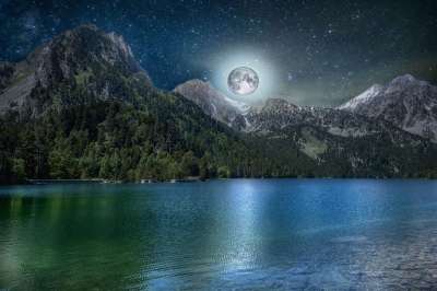 湖 月亮 夜 幻想 蓝色的 自然 黑暗 反射 浪漫