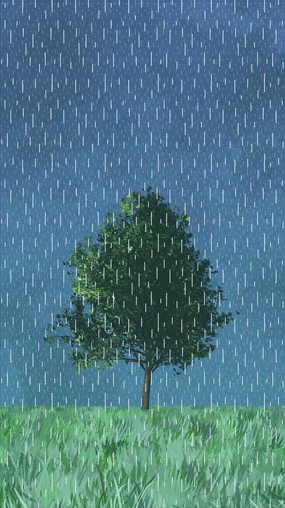绘画 创造力 草原 树 雨 蓝色雨 蓝色的漆 蓝色油漆