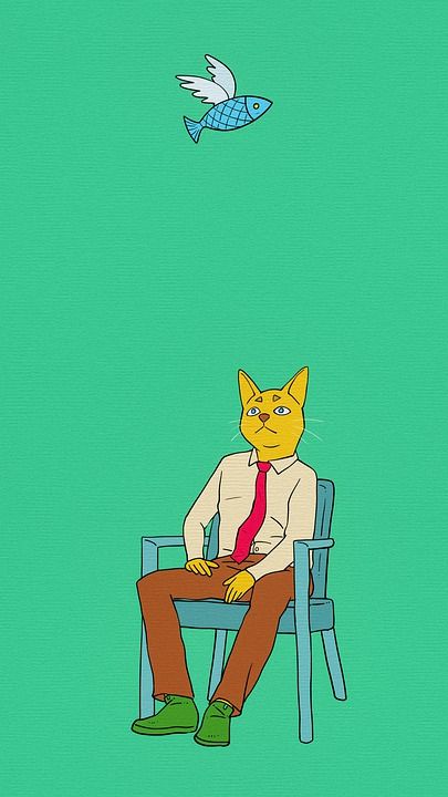 绘画 猫 鱼 飞行 上班族