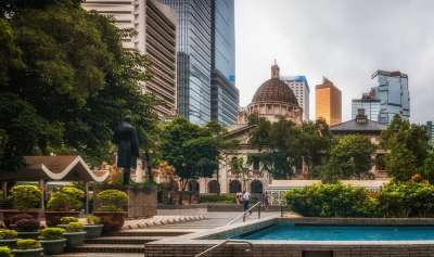 香港 中国 城市 城市的 天际线 建筑物 金融中心 树木 公园