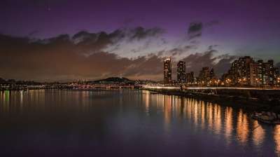 夜景 汉城 韩国 汉江 晚上 光 桥 首尔夜景 路灯 在晚上