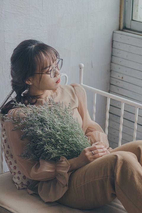 女孩 美丽 肖像 花 灰色的美女