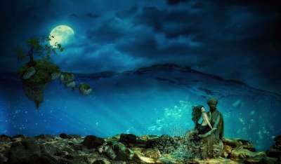 海 美人鱼 神秘 水 女性 幻想 浪漫的 姿势 坐 设计