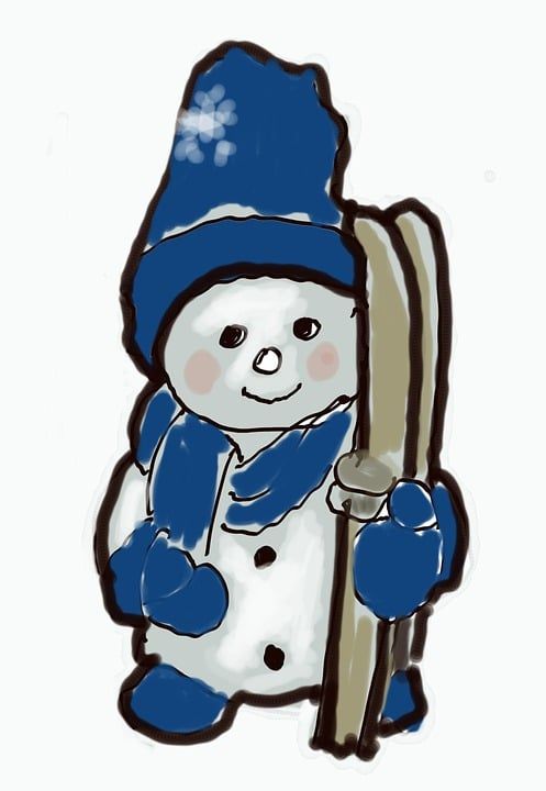 雪人 围巾 冬天 滑雪 蓝色的 白色的 素描 帽 手套 卡通片