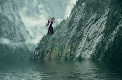 幻想 山 湖 水 风景 景观 反射