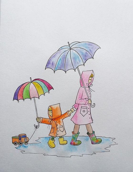 母亲和孩子 下雨天 户外 雨衣 妈妈 婴儿 家庭 母性 漫步