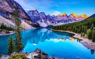 山 湖 自然 风景 班夫国家公园 加拿大 高山 树木 森林
