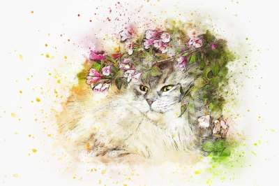 猫 隐 花朵 艺术 水彩 优质的 动物 基蒂 感情 T恤