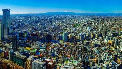 东京 日本 全景 城市 城市的 建筑物 密 结构 城市景观 山