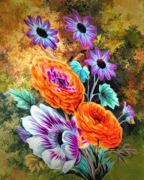 花朵 艺术品 艺术 数字艺术 数字绘画 艺术的 装饰性的 花的