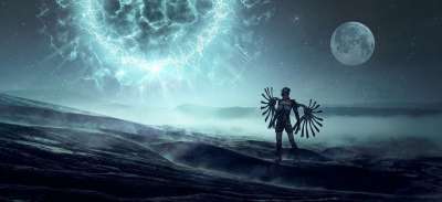 幻想 科幻小说 行星 太阳 月亮 光 天堂 未来派 未来 情绪