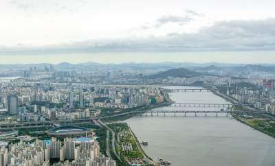 汉城 全景 城市 景观 韩国 摩天大楼 观点 都会 街道 河