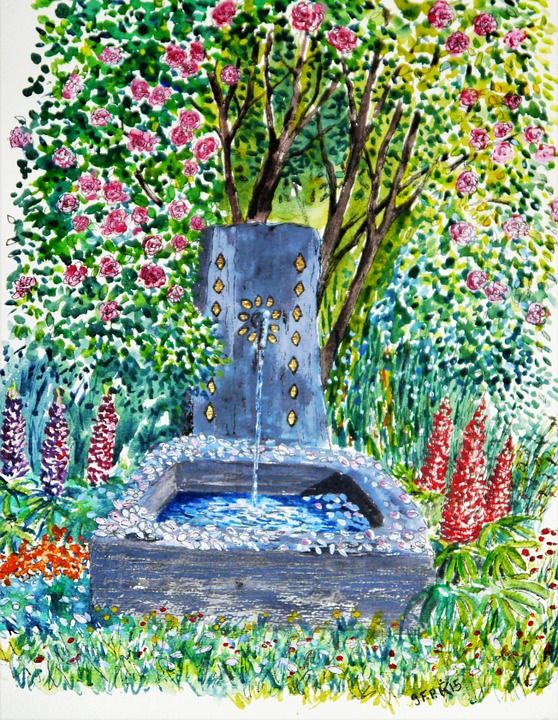 水彩 染 绘画 艺术 水彩绘画 喷泉 花 多彩多姿的 图片