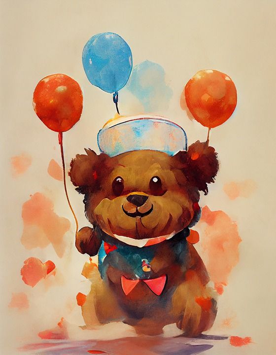 生日快乐 生日快樂 气球 熊 绘画 水彩绘画 庆典 动物