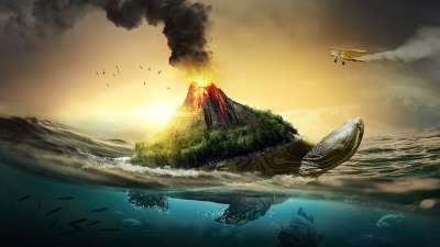 大自然壁纸 自然壁纸 高清壁纸 海 龟 火山 日落 鱼 自然