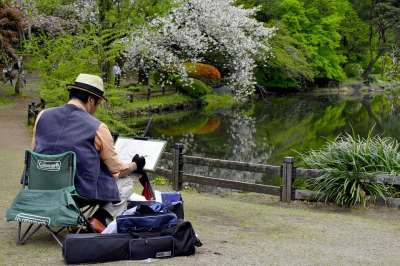 艺术家 日本 日本花园 绘画 男人 画笔 有色