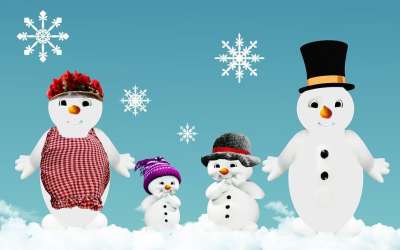 冬天 雪人 家庭 问候卡 寒冷的 圣诞节 雪 雪花 圆筒 帽