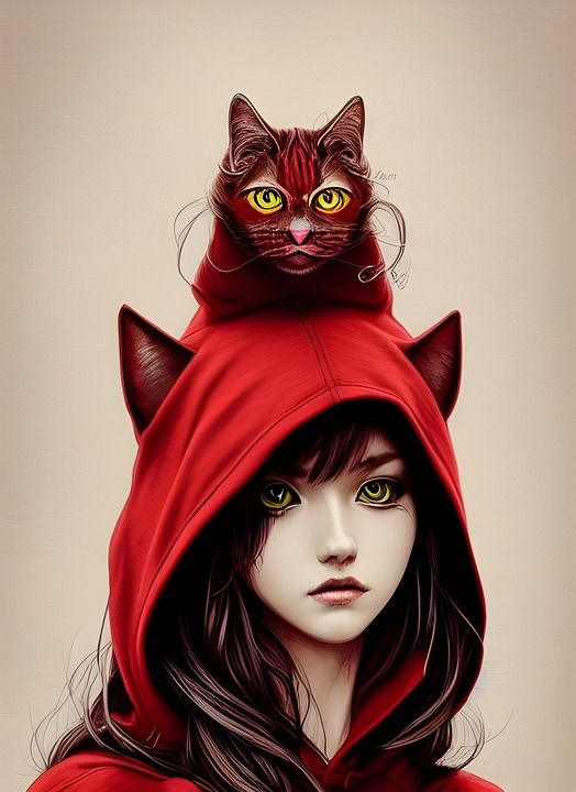 猫 女孩 耳朵 猫女 红色的 艺术