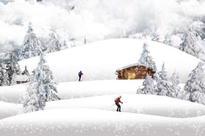 景观 冬天 背景 山 自然 小屋 森林 雪 滑雪者 寒假