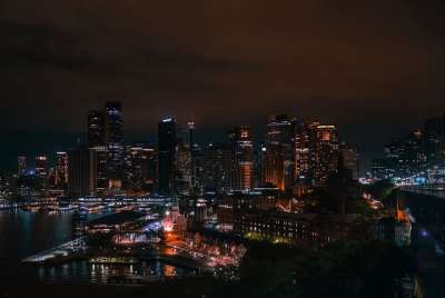悉尼 澳大利亚 城市 城市的 城市景观 夜晚 日落 灯 船舶