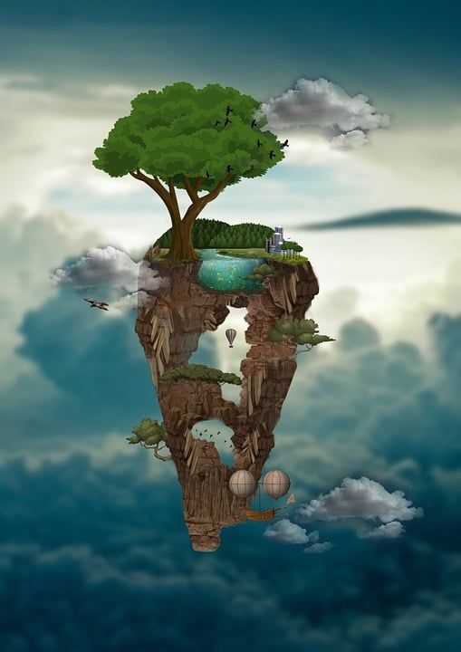 天堂 蓝色的 树木 景观 森林 阳光 盖的天空 树干 云 山