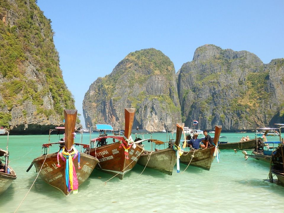 小船, 海, 岩石, 景观, 小岛, 皮皮岛, 泰国
