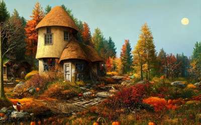 小屋 森林 秋天 树木 自然 幻想 景观 小屋 小屋 小屋