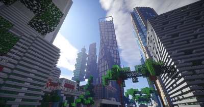 我的世界 地图 城市 摩天大楼 着色器 路 建造 树木 塔
