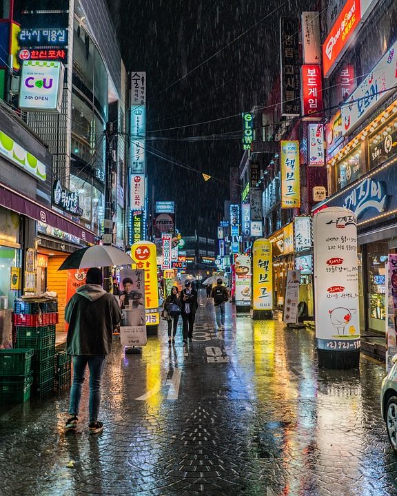 街道 氖 赛博朋克 汉城 韩国 夜晚 城市 城市的 灯 广告