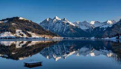 西尔塞 反射 水 山 冬季景观 蓝色的 风景秀丽的 冬天 瑞士