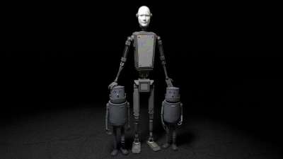家庭 儿童 孩子们 机器人 3D 灰色 黑暗的