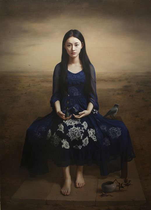 中国 油画 美女