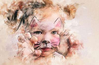 婴儿 女孩 猫 孩子们 可爱的 水上妆 游戏 姿势 找猫 基蒂