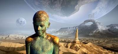 雕像 雕塑 宇宙 月亮 神秘 孩子 行星 沙漠 干燥 景观