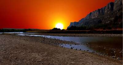 日落 自然 Rio Grande 景观 晚上 天空 山 水 河