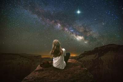 幻想 景观 山 星星 天空 Nightsky 女士 女孩 女性