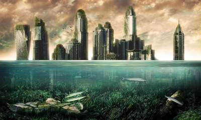 城市 水下 海 天空 幻想 水 鱼 自然 之后人 海洋