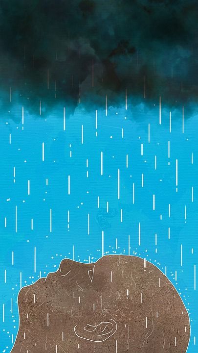 绘画 石头 雨 暗云 蓝色雨 蓝色的漆 蓝色油漆 蓝色石头