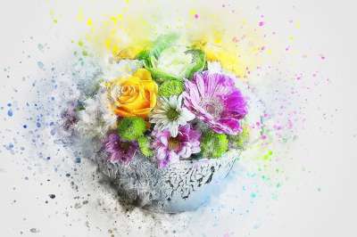 花朵 花瓶 艺术 抽象 自然 水彩 优质的 丰富多彩的 花束