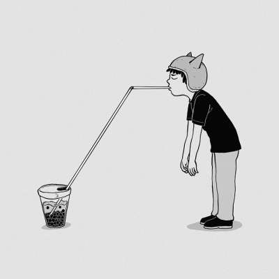 喝 男人 超现实的 饮料 稻草 珍珠奶茶 奶茶 嗜睡 疲劳