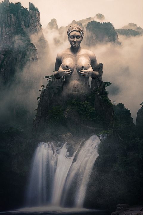 女神水 女神 水 景观 幻想 幻想风景 雕像 雕塑 黑暗的