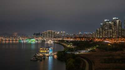 河 汉城 韩国 汉江 天空 城市 云 桥 光 旅游 夜晚