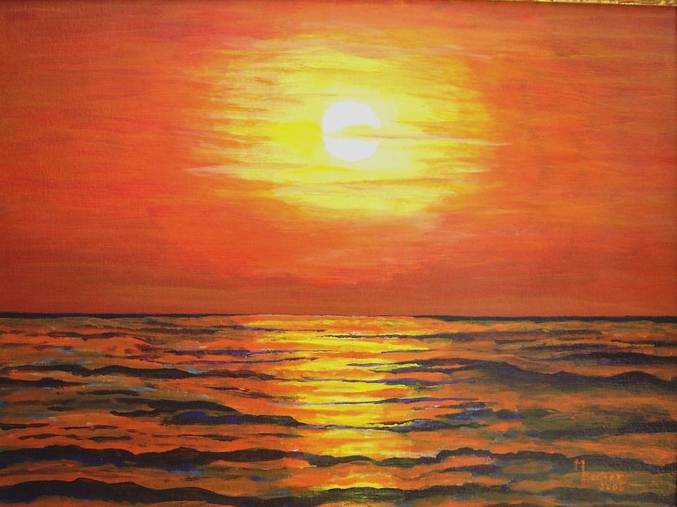 海, 前夕, 绘画, 图片, 艺术, 作画, 染, 艺术的, 艺术家, 作品