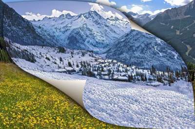 山 阿尔卑斯山 季节 景观 季节变化 冬天 夏天 雪